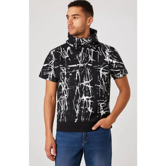 1738 Original Brand Hoodie Tee Black White Splatter Print S - Picture 1 of 11